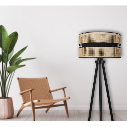 Duolla - Lampada con piedistallo DUO 1xE27/15W/230V diametro 40 cm rattan/nero