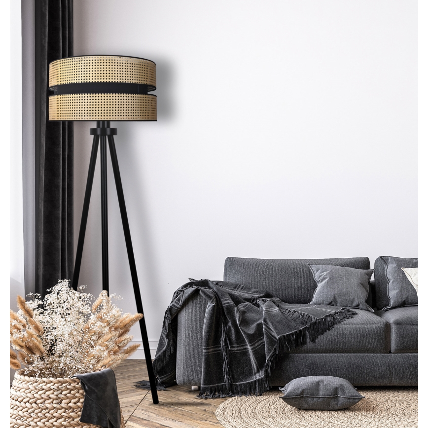 Duolla - Lampada con piedistallo DUO 1xE27/15W/230V diametro 40 cm rattan/nero