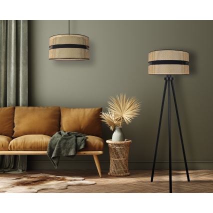 Duolla - Lampada con piedistallo DUO 1xE27/15W/230V diametro 40 cm rattan/nero