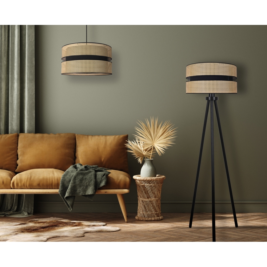 Duolla - Lampada con piedistallo DUO 1xE27/15W/230V diametro 40 cm rattan/nero