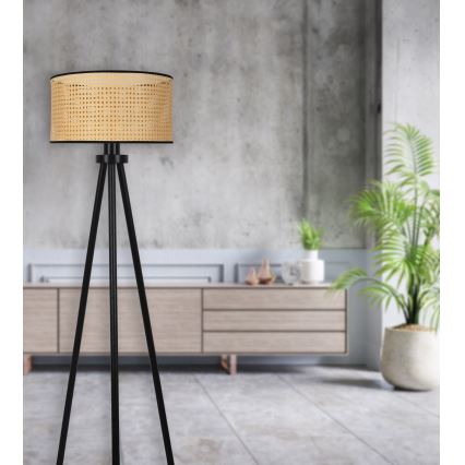 Duolla - Lampada con piedistallo ROLLER 1xE27/15W/230V diametro 45 cm rattan/nero