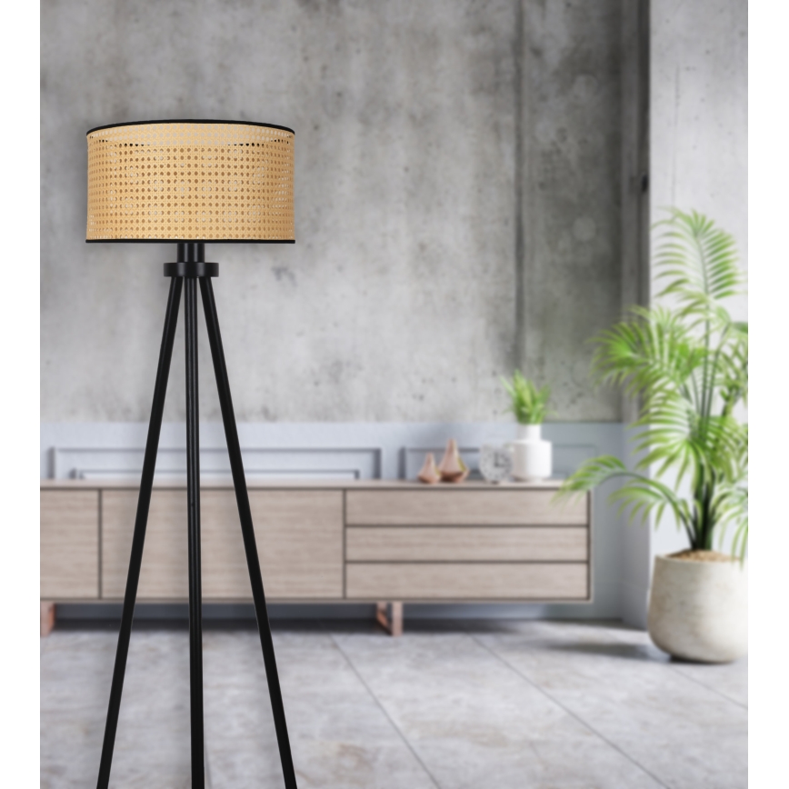 Duolla - Lampada con piedistallo ROLLER 1xE27/15W/230V diametro 45 cm rattan/nero