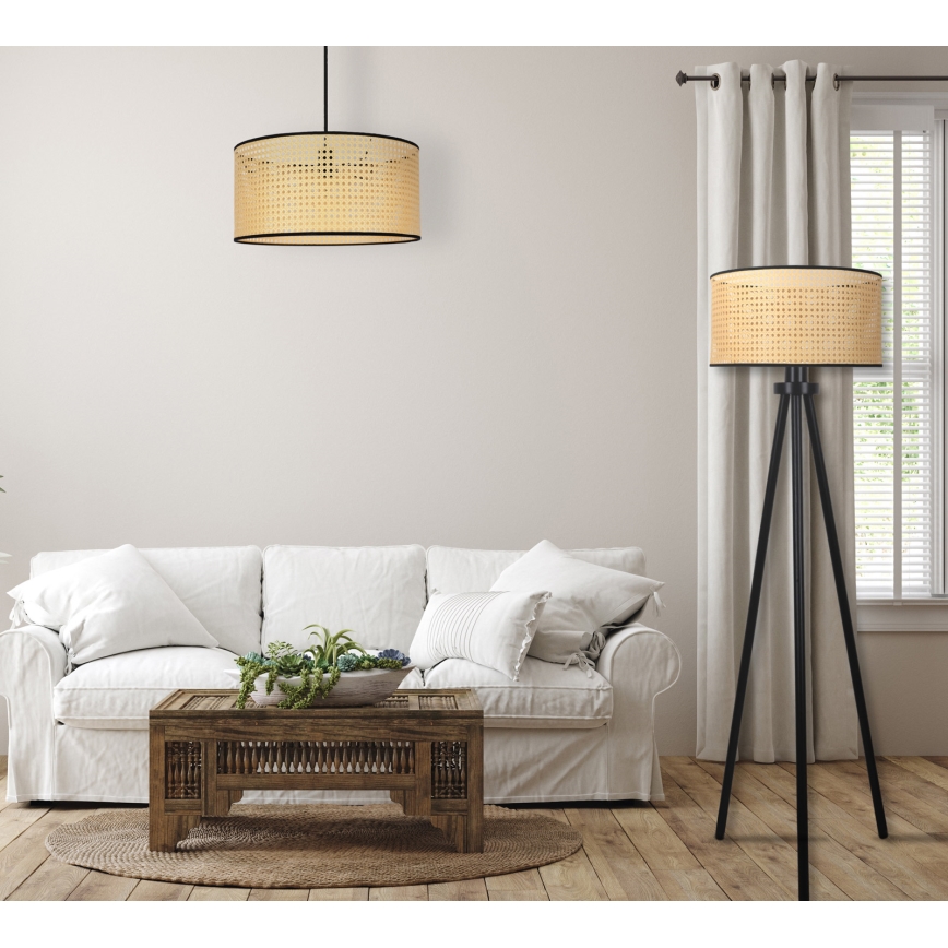 Duolla - Lampada con piedistallo ROLLER 1xE27/15W/230V diametro 45 cm rattan/nero