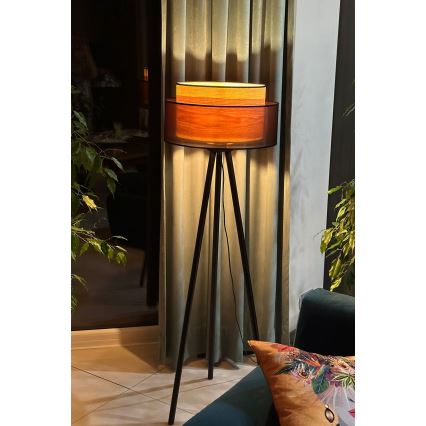 Duolla - Lampada con piedistallo WOOD BOHO 1xE27/15W/230V diametro 45 cm nero/beige