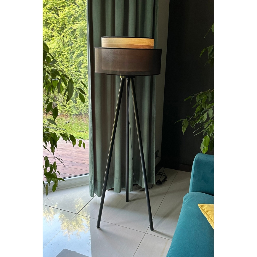 Duolla - Lampada con piedistallo WOOD BOHO 1xE27/15W/230V diametro 45 cm nero/beige