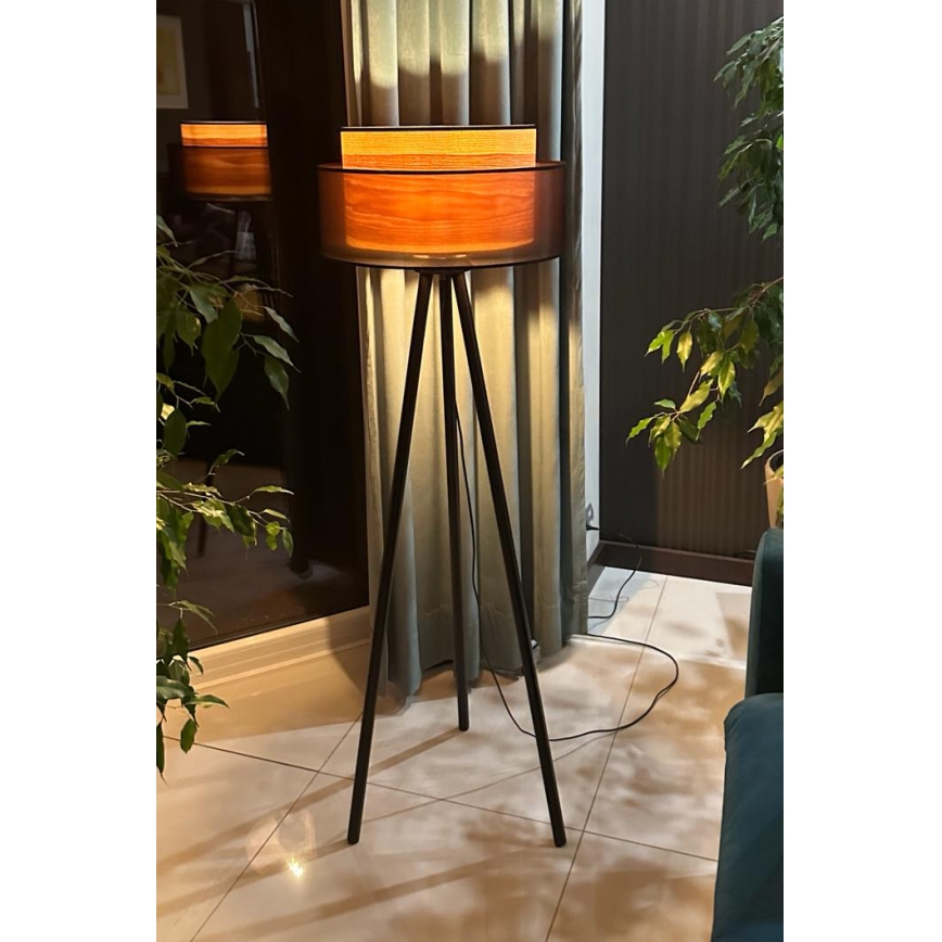 Duolla - Lampada con piedistallo WOOD BOHO 1xE27/15W/230V diametro 45 cm nero/beige