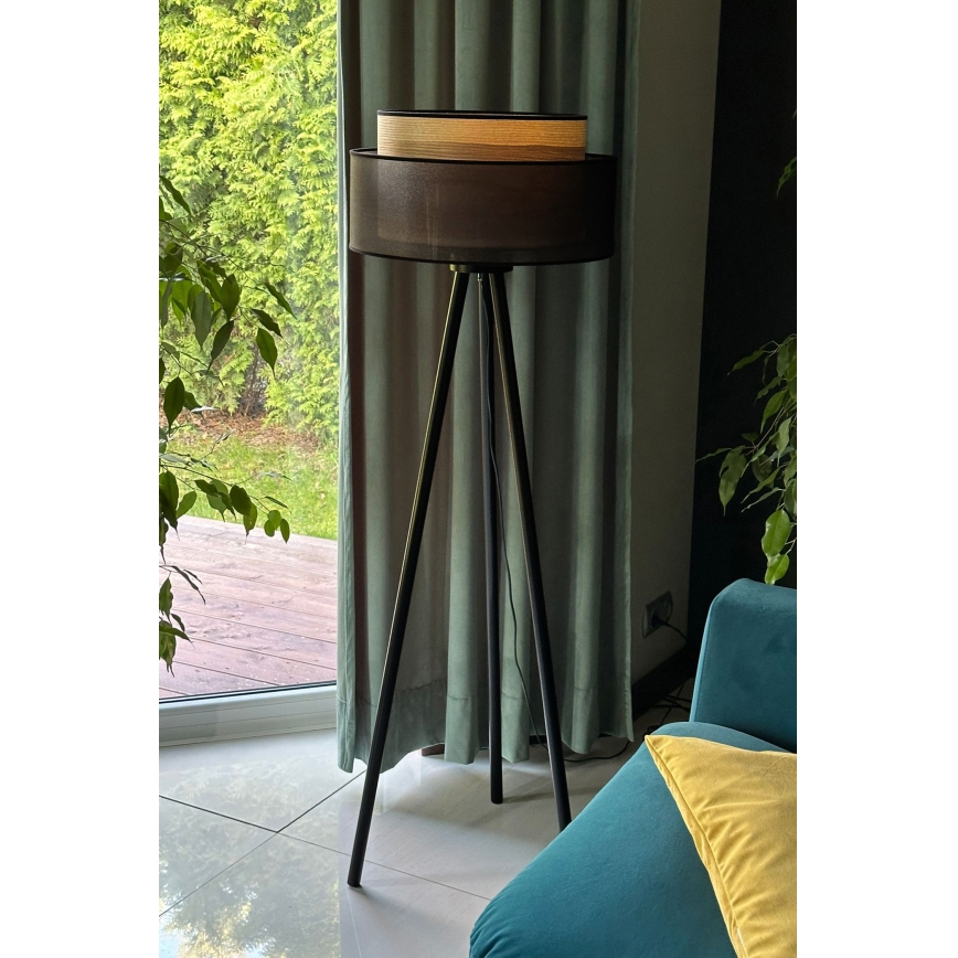 Duolla - Lampada con piedistallo WOOD BOHO 1xE27/15W/230V diametro 45 cm nero/beige