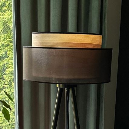 Duolla - Lampada con piedistallo WOOD BOHO 1xE27/15W/230V diametro 45 cm nero/beige