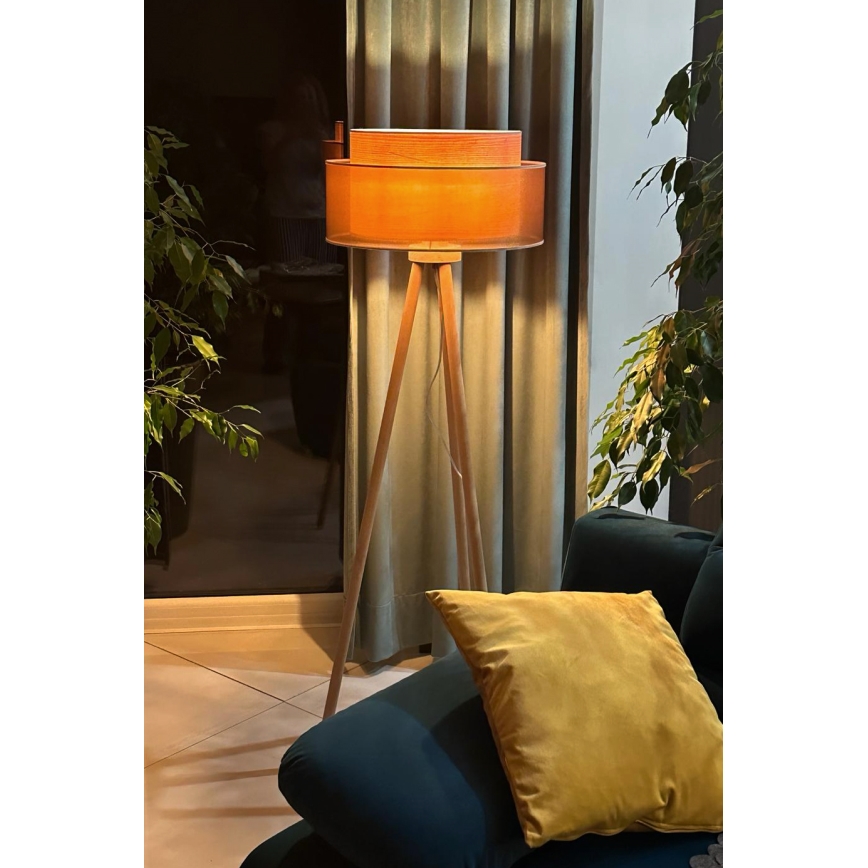 Duolla - Lampada con piedistallo WOOD BOHO 1xE27/15W/230V diametro 45 cm rame/marrone/beige