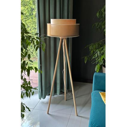 Duolla - Lampada con piedistallo WOOD BOHO 1xE27/15W/230V diametro 45 cm rame/marrone/beige