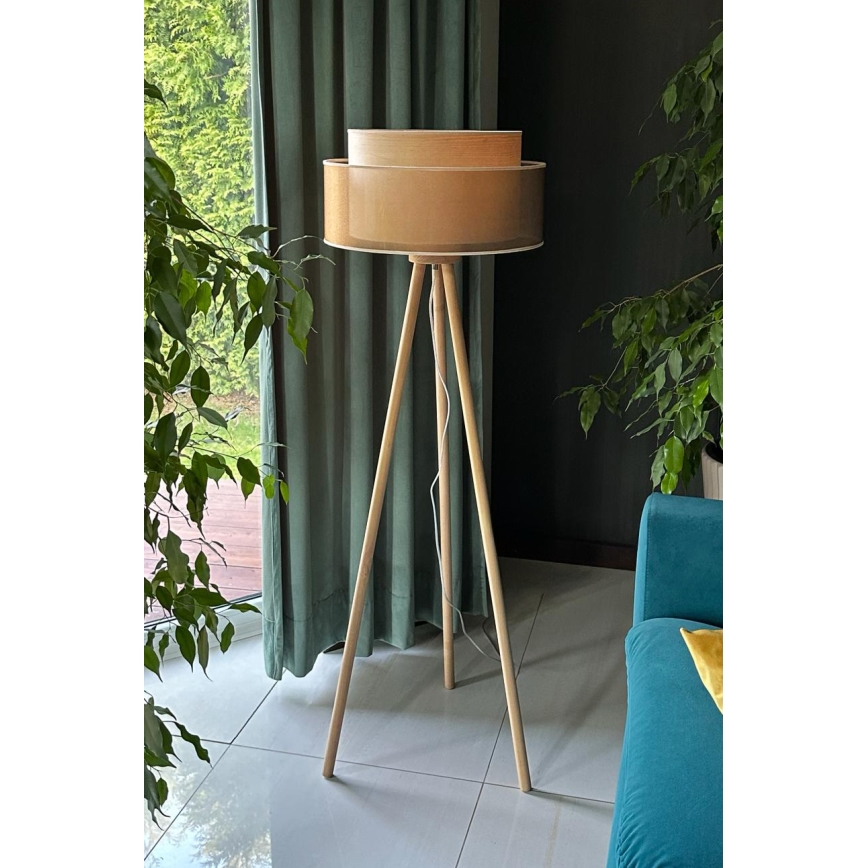 Duolla - Lampada con piedistallo WOOD BOHO 1xE27/15W/230V diametro 45 cm rame/marrone/beige