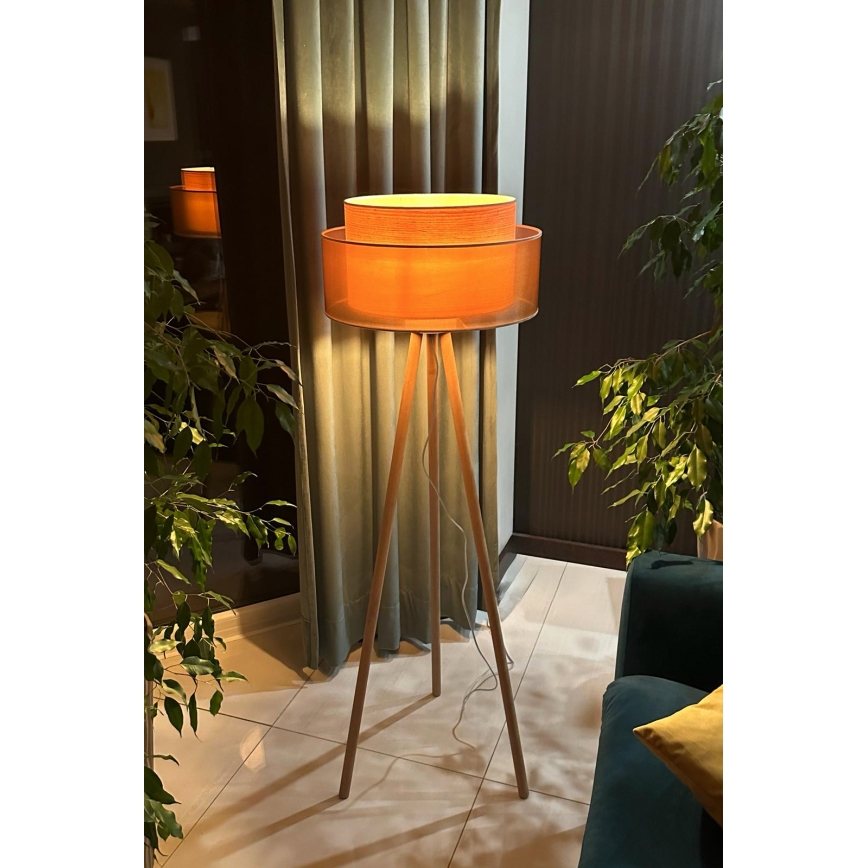 Duolla - Lampada con piedistallo WOOD BOHO 1xE27/15W/230V diametro 45 cm rame/marrone/beige