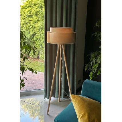 Duolla - Lampada con piedistallo WOOD BOHO 1xE27/15W/230V diametro 45 cm rame/marrone/beige