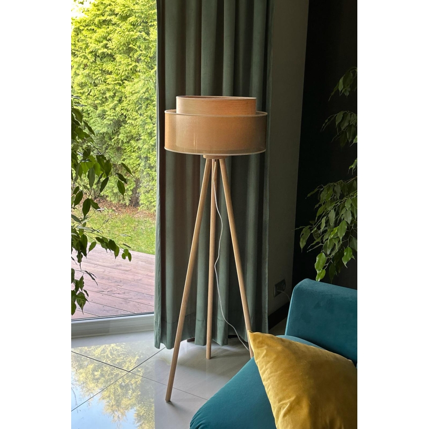 Duolla - Lampada con piedistallo WOOD BOHO 1xE27/15W/230V diametro 45 cm rame/marrone/beige