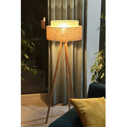 Duolla - Lampada con piedistallo YUTE BOHO 1xE27/15W/230V diametro 45 cm marrone/color crema