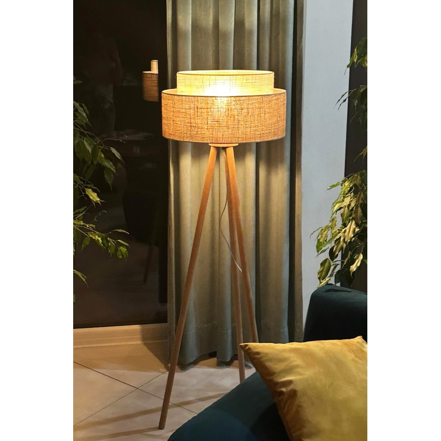 Duolla - Lampada con piedistallo YUTE BOHO 1xE27/15W/230V diametro 45 cm marrone/color crema