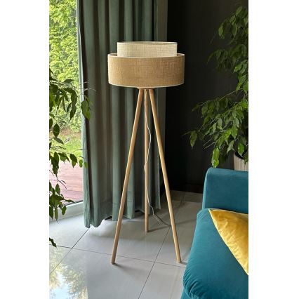 Duolla - Lampada con piedistallo YUTE BOHO 1xE27/15W/230V diametro 45 cm marrone/color crema