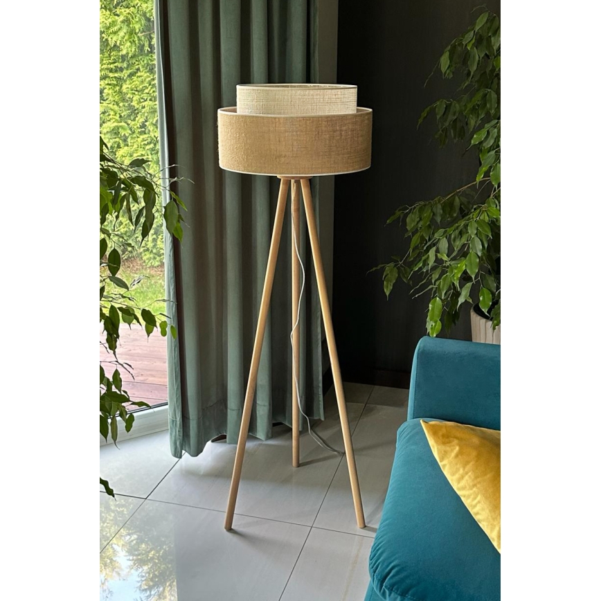 Duolla - Lampada con piedistallo YUTE BOHO 1xE27/15W/230V diametro 45 cm marrone/color crema