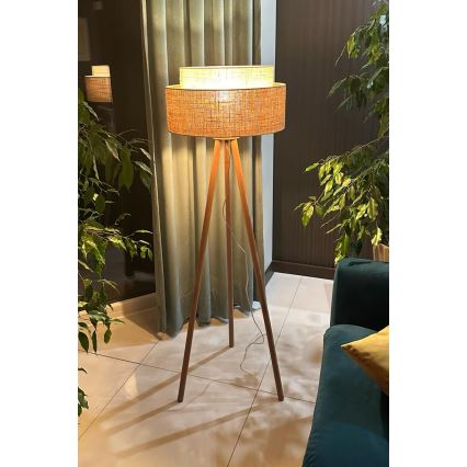 Duolla - Lampada con piedistallo YUTE BOHO 1xE27/15W/230V diametro 45 cm marrone/color crema