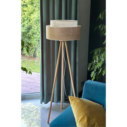 Duolla - Lampada con piedistallo YUTE BOHO 1xE27/15W/230V diametro 45 cm marrone/color crema