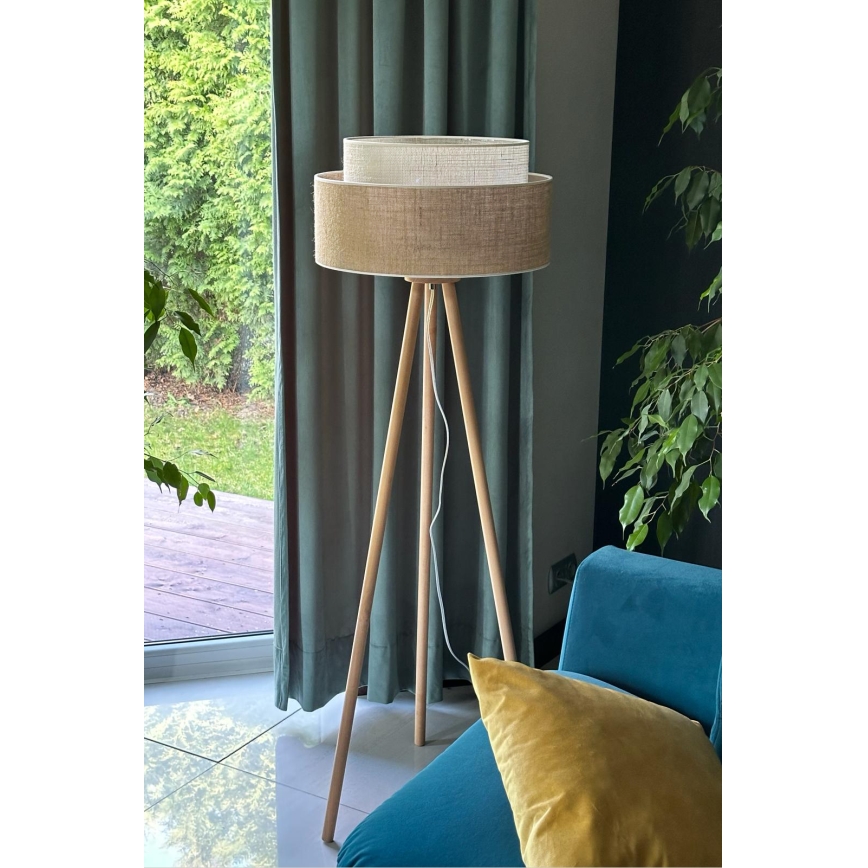 Duolla - Lampada con piedistallo YUTE BOHO 1xE27/15W/230V diametro 45 cm marrone/color crema