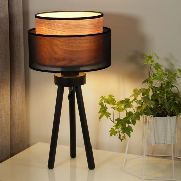 Duolla - Lampada da tavolo WOOD BOHO 1xE27/15W/230V diametro 25 cm nero/beige