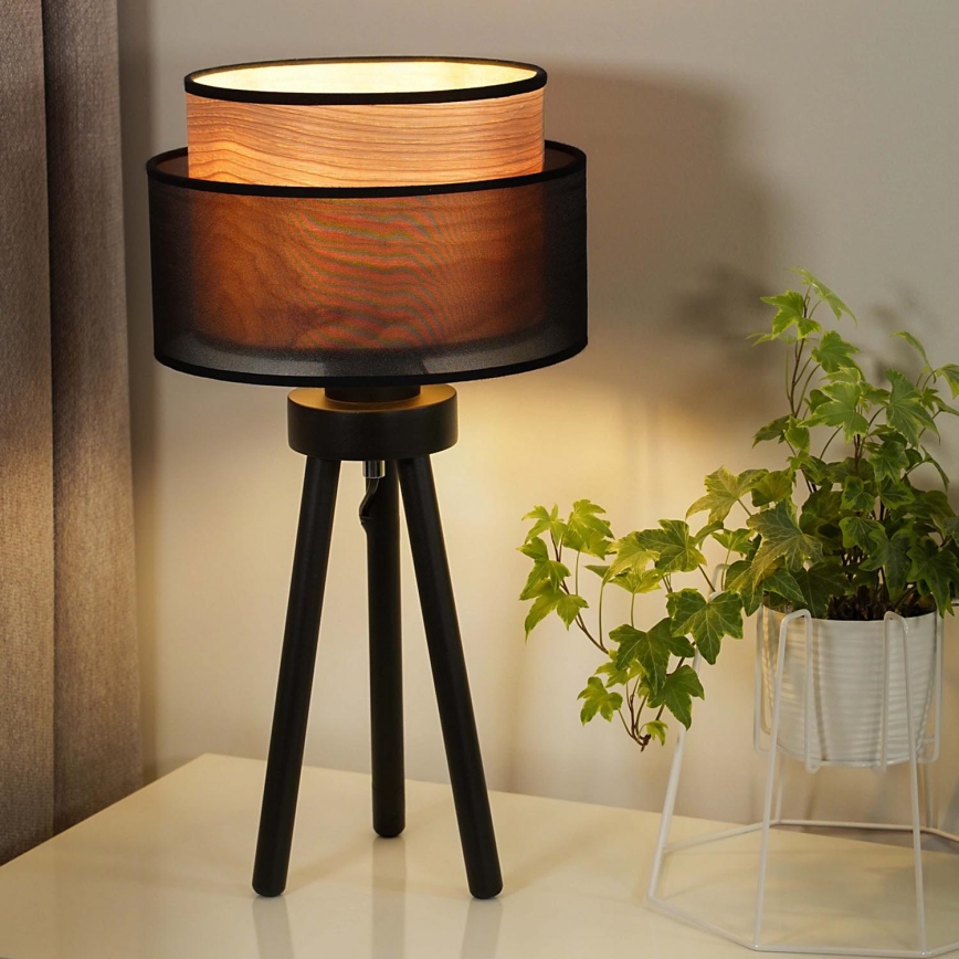 Duolla - Lampada da tavolo WOOD BOHO 1xE27/15W/230V diametro 25 cm nero/beige