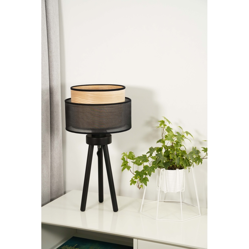Duolla - Lampada da tavolo WOOD BOHO 1xE27/15W/230V diametro 25 cm nero/beige