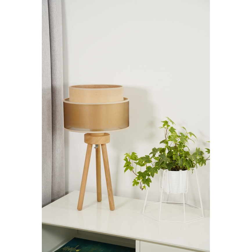 Duolla - Lampada da tavolo WOOD BOHO 1xE27/15W/230V diametro 25 cm rame/marrone/beige
