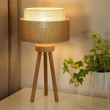 Duolla - Lampada da tavolo YUTE BOHO 1xE27/15W/230V diametro 25 cm marrone/color crema