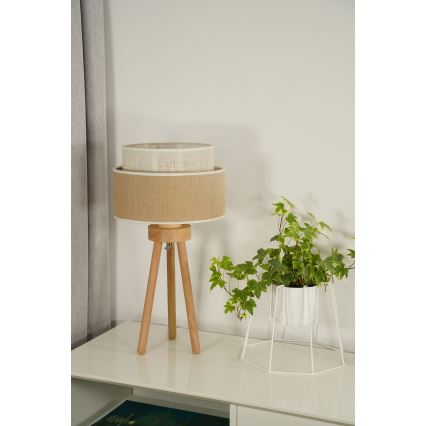 Duolla - Lampada da tavolo YUTE BOHO 1xE27/15W/230V diametro 25 cm marrone/color crema