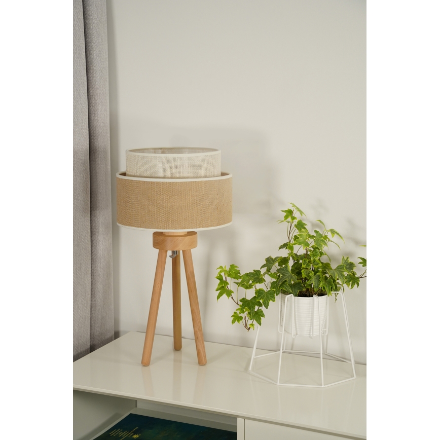 Duolla - Lampada da tavolo YUTE BOHO 1xE27/15W/230V diametro 25 cm marrone/color crema