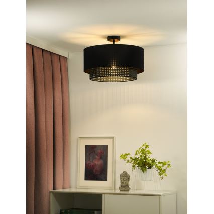 Duolla - Lampadario a plafone BOHO RATTAN 1xE27/15W/230V diametro 45 cm nero