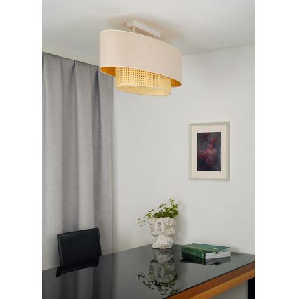 Duolla - Lampadario a plafone DOUBLE OVAL RATTAN 2xE27/15W/230V color crema/rattan