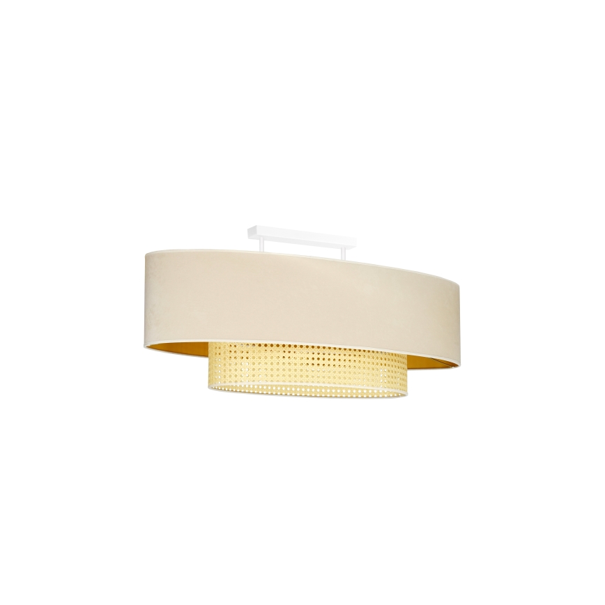Duolla - Lampadario a plafone DOUBLE OVAL RATTAN 2xE27/15W/230V color crema/rattan