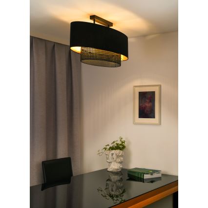 Duolla - Lampadario a plafone DOUBLE OVAL RATTAN 2xE27/15W/230V nero/rattan