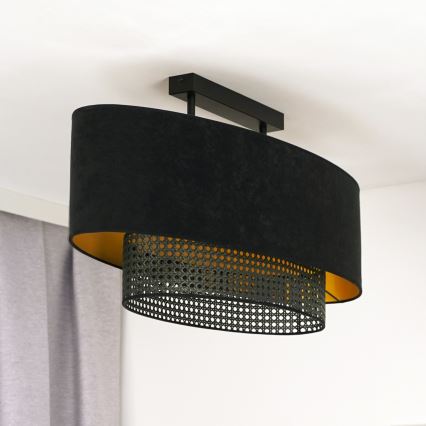 Duolla - Lampadario a plafone DOUBLE OVAL RATTAN 2xE27/15W/230V nero/rattan