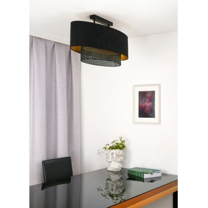 Duolla - Lampadario a plafone DOUBLE OVAL RATTAN 2xE27/15W/230V nero/rattan