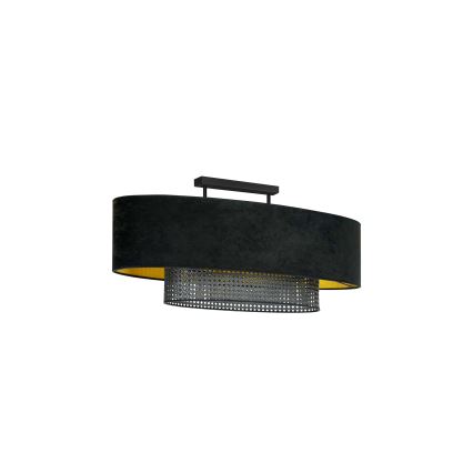 Duolla - Lampadario a plafone DOUBLE OVAL RATTAN 2xE27/15W/230V nero/rattan