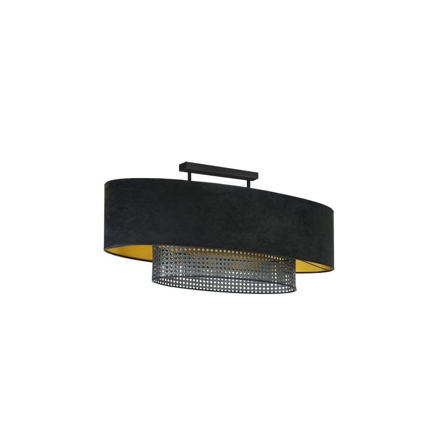 Duolla - Lampadario a plafone DOUBLE OVAL RATTAN 2xE27/15W/230V nero/rattan