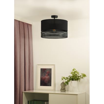 Duolla - Lampadario a plafone DOUBLE RATTAN 1xE27/15W/230V diametro 40 cm nero