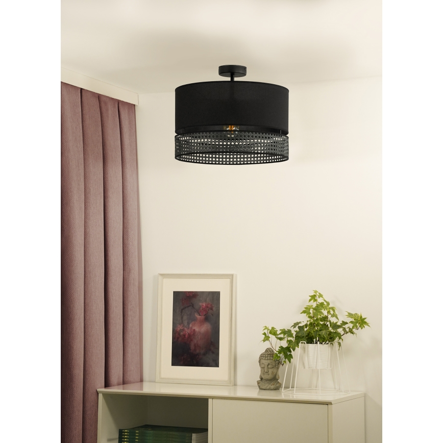 Duolla - Lampadario a plafone DOUBLE RATTAN 1xE27/15W/230V diametro 40 cm nero