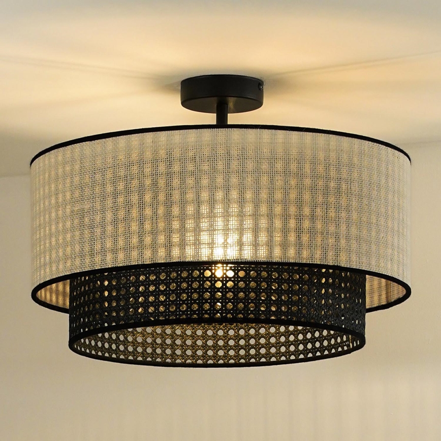 Duolla - Lampadario a plafone RATTAN YUTE 1xE27/15W/230V diametro 45 cm color crema/nero