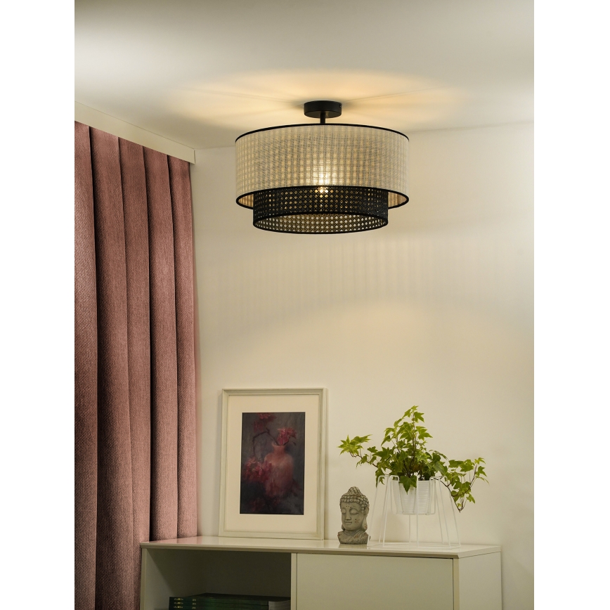 Duolla - Lampadario a plafone RATTAN YUTE 1xE27/15W/230V diametro 45 cm color crema/nero