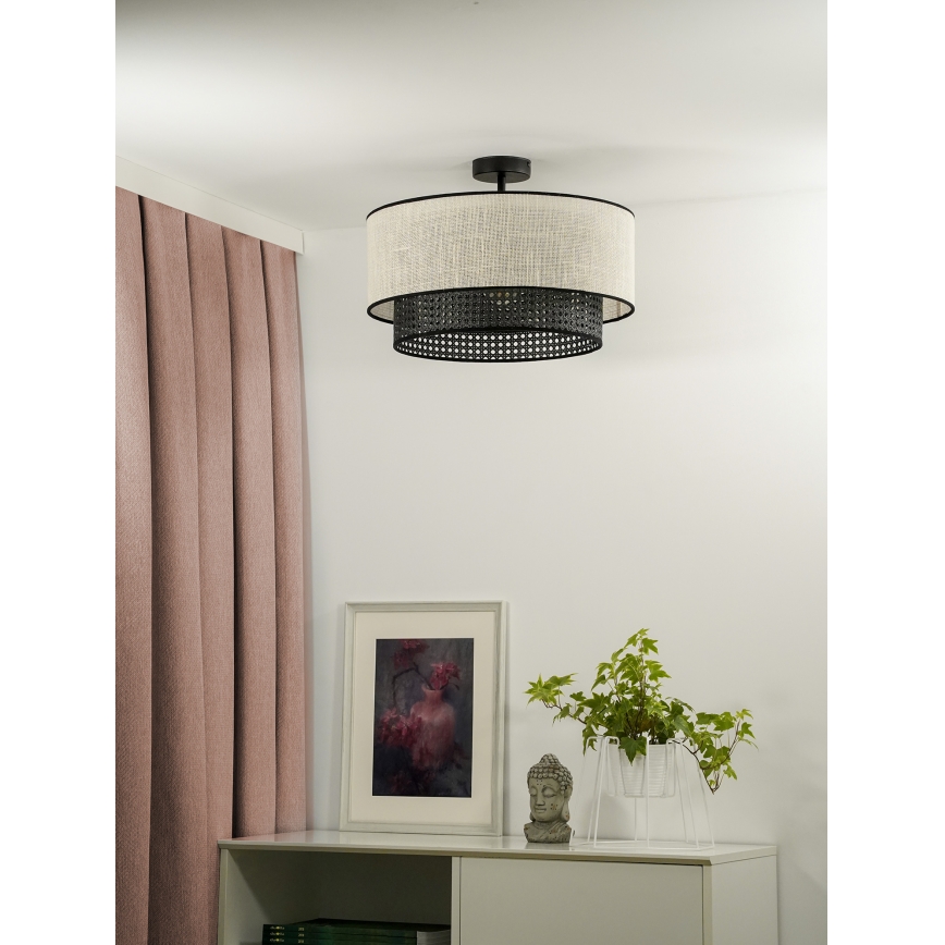 Duolla - Lampadario a plafone RATTAN YUTE 1xE27/15W/230V diametro 45 cm color crema/nero