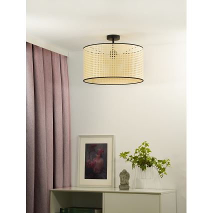 Duolla - Lampadario a plafone ROLLER RATTAN 1xE27/15W/230V diametro 45 cm beige/nero