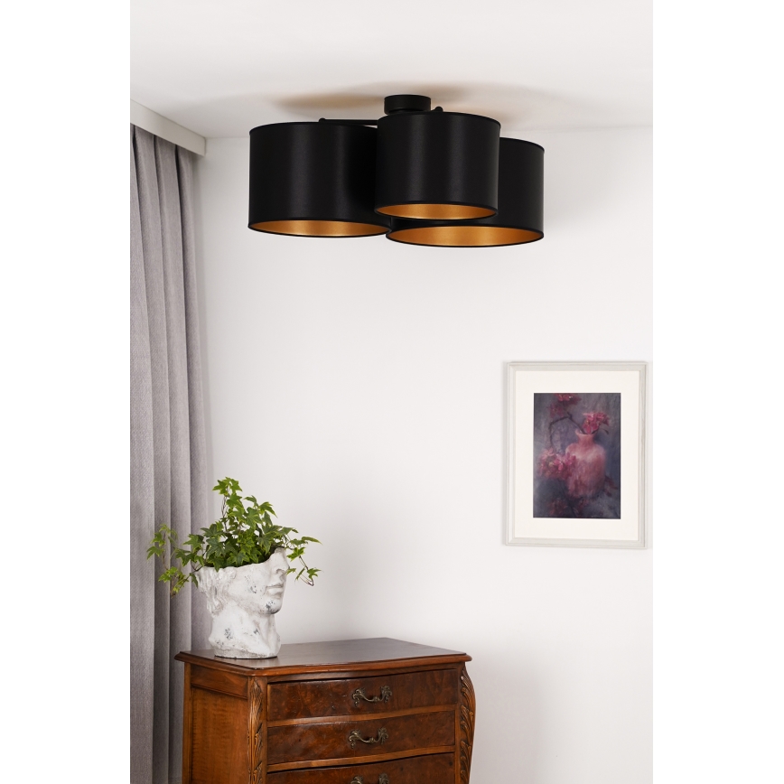 Duolla - Lampadario a plafone ROLLER TRIO SHINY 3xE27/15W/230V nero/oro