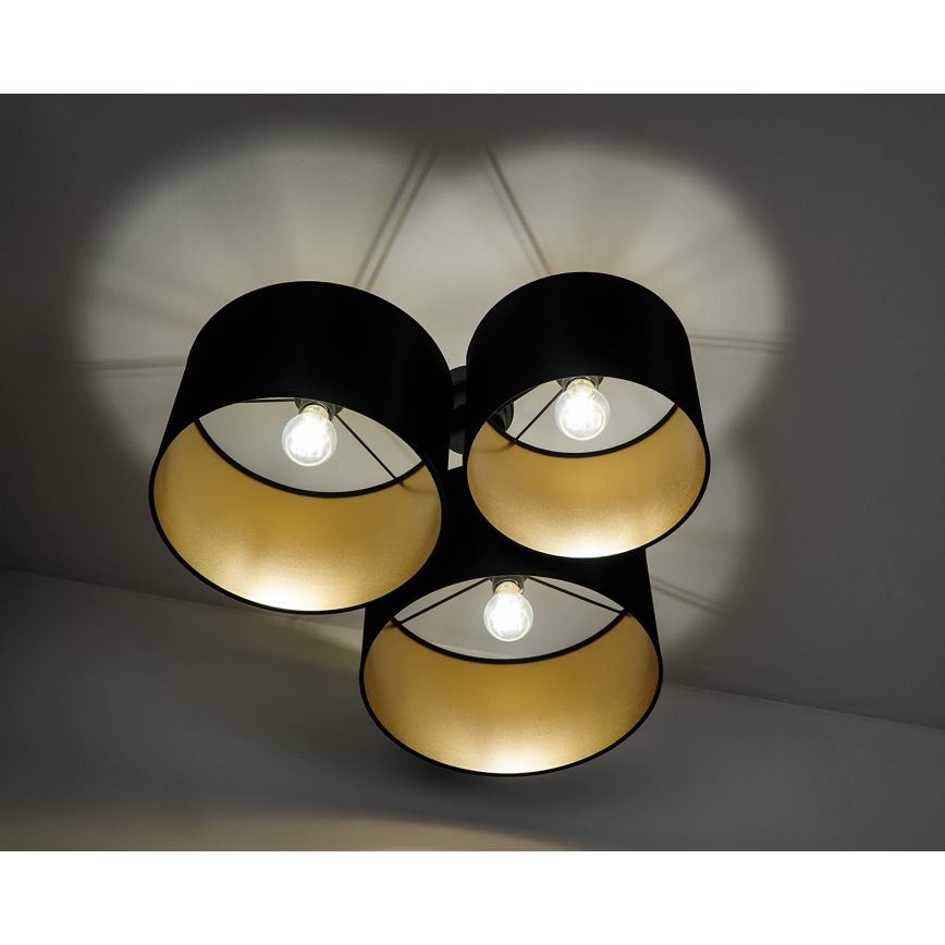 Duolla - Lampadario a plafone ROLLER TRIO SHINY 3xE27/15W/230V nero/oro