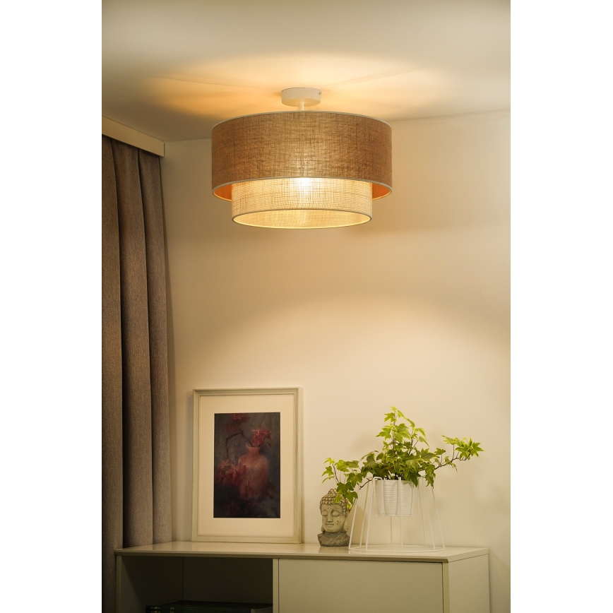 Duolla - Lampadario a plafone YUTE BOHO 3xE27/15W/230V diametro 60 cm marrone/color crema