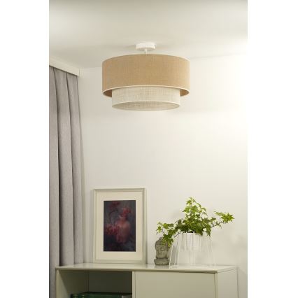 Duolla - Lampadario a plafone YUTE BOHO 3xE27/15W/230V diametro 60 cm marrone/color crema